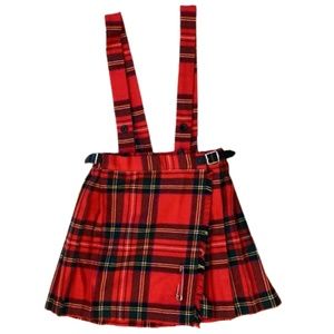 Plaid red skirt TARTAN SUSPENDERS